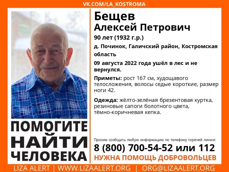 В Костромской области пропал в лесу 90-летний пенсионер