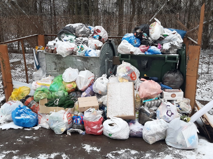 Гололед помешал вывезти мусор в Костроме