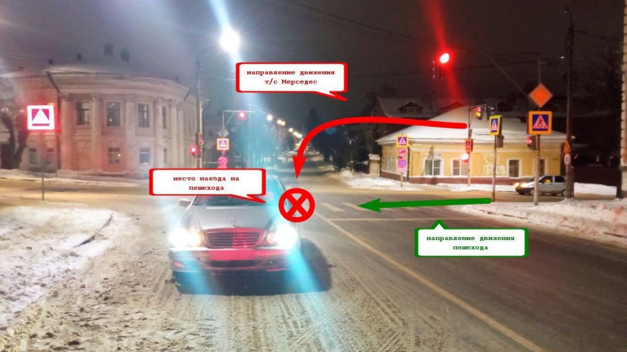 В Костроме женщина-пешеход угодила под колёса невнимательного водителя Мерседеса