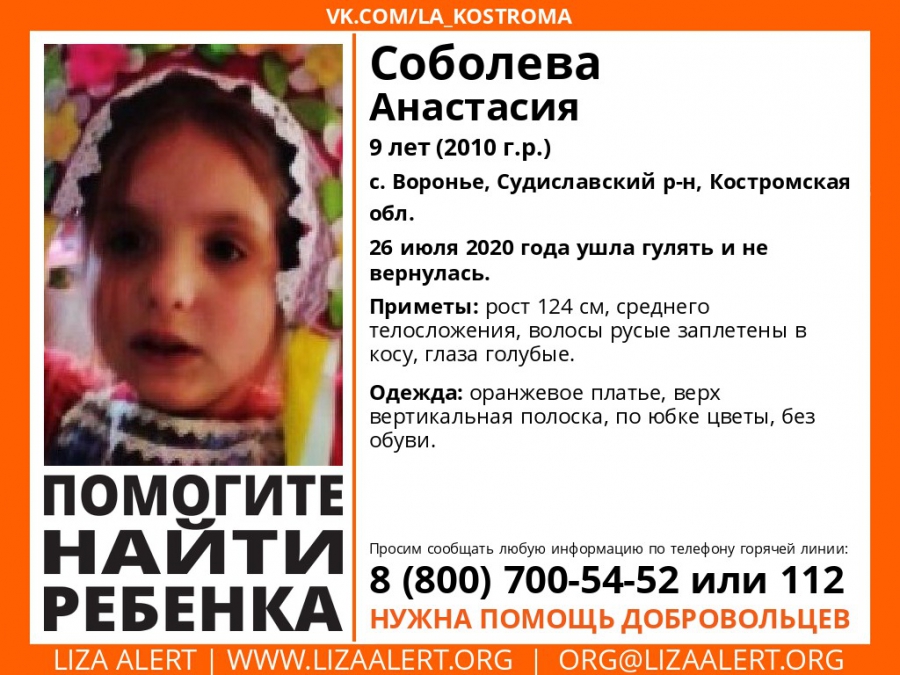 В Костромской области пропала маленькая девочка