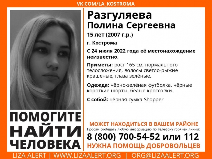 В Костроме разыскивают 15-летнюю девочку