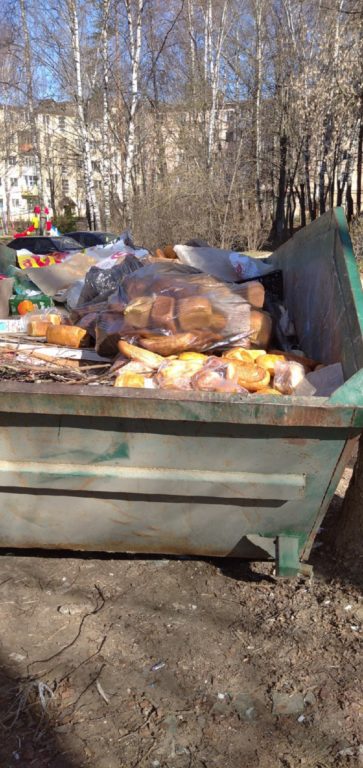 В Костроме на помойку выбросили десятки батонов и буханок хлеба