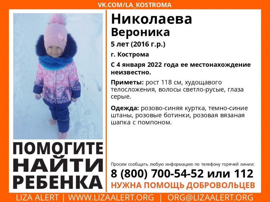 В Костроме продолжаются поиски 5-летней девочки