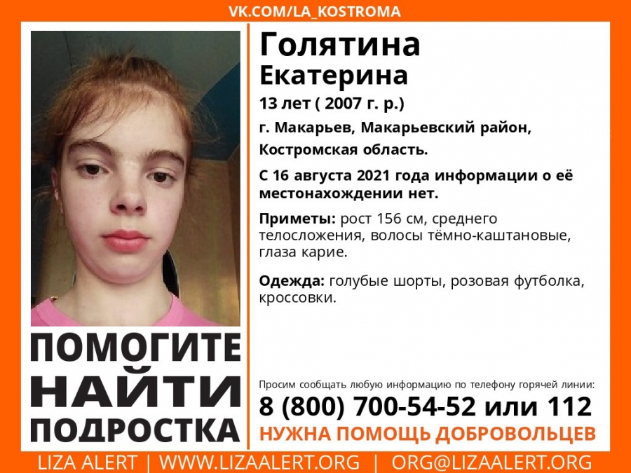 В Костромской области четвертый день разыскивают 13-летнюю девочку