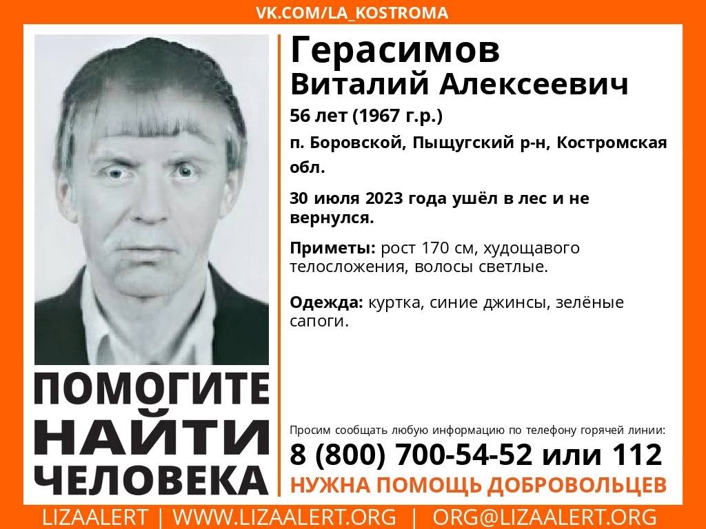 В Костромской области ищут 56-летнего мужчину в зеленых сапогах