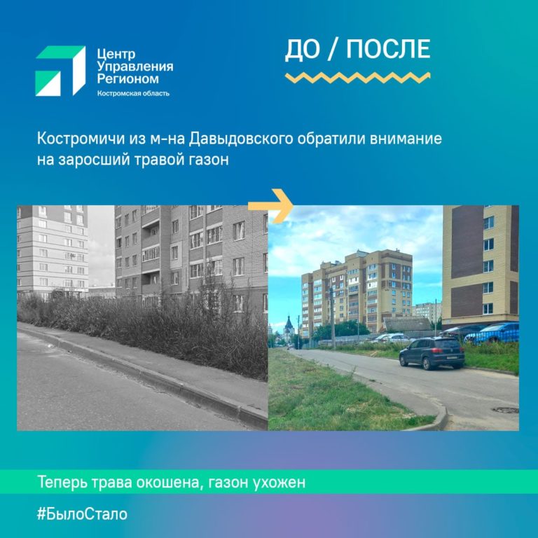 Траву в спальном микрорайоне Костромы скосили только после обращения в ЦУР