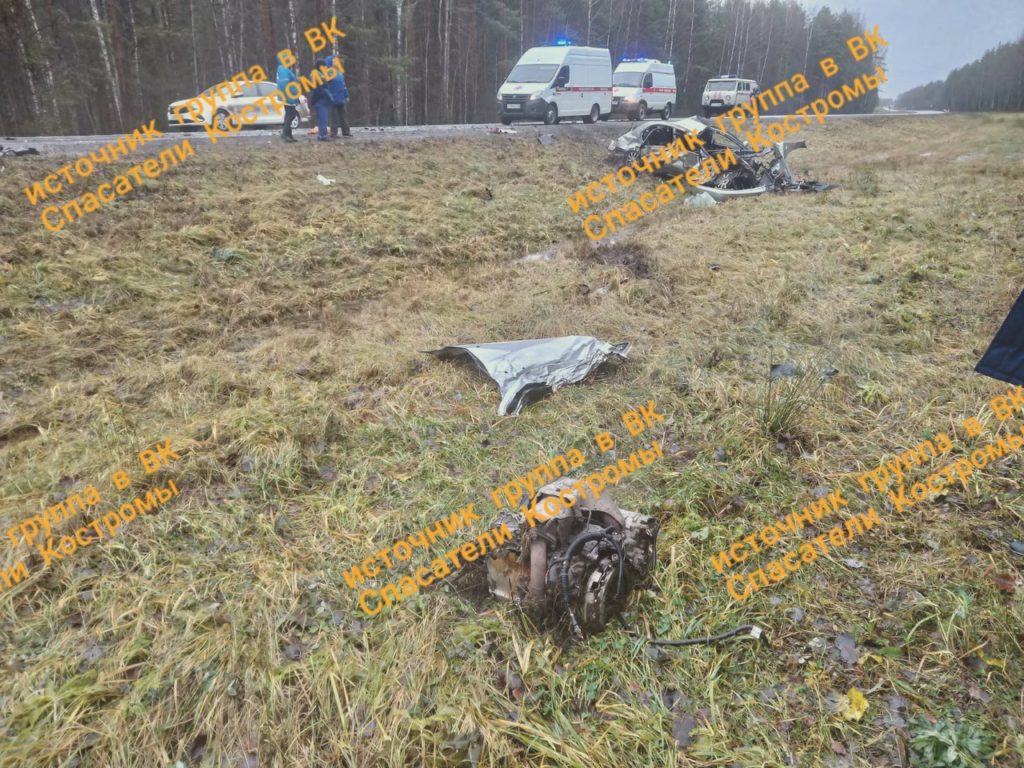 Водитель погиб: легковушка разлетелась на части после столкновения на трассе Кострома-Шарья