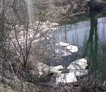 В костромском городе энергетиков строительный мусор засоряет местный пруд (ВИДЕО)