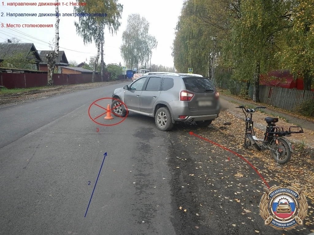 Пенсионер на электровелосипеде попал под колеса иномарки в костромском райцентре