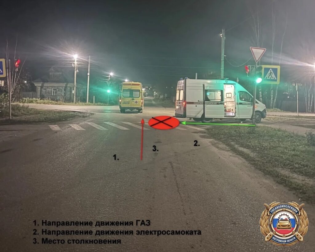 Пьяный самокатчик попал под колеса машины скорой помощи в костромском райцентре
